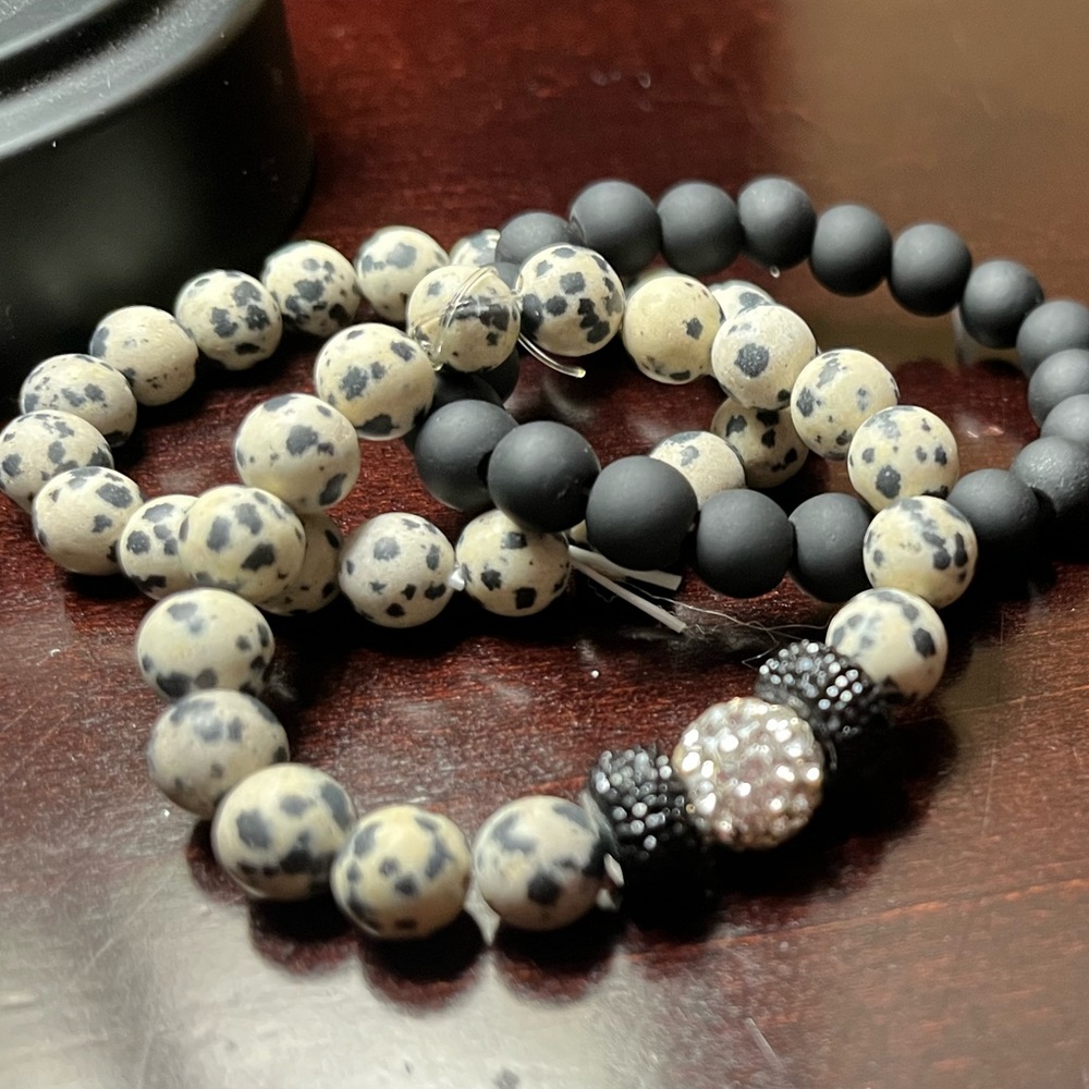Dalmatian & Black Beaded Bracelet Set of 3!!!